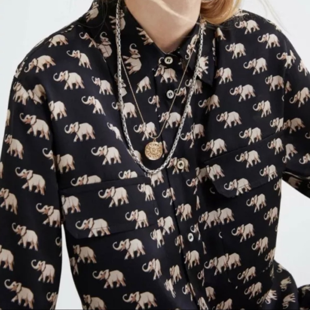 Zara Women’s Elephant Print Button Down Blouse S